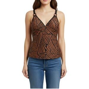 NWT YBL Your Best Look Womens 12 Tankini Swim Top ONLY Keyhole Strappy Geometric